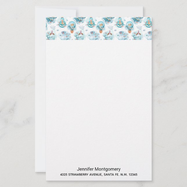 Papier Motif d'aquarelle de la belle baleine nautique (Devant)