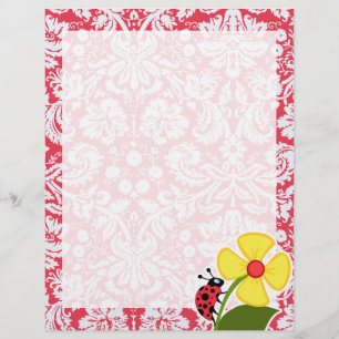 Papier Motif de Damas rouge ; coccinelle