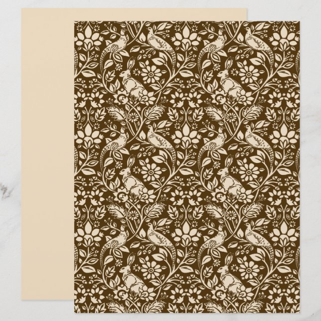 Papier Motif de faisan et lièvre, Brown et beige (Devant / Derrière)