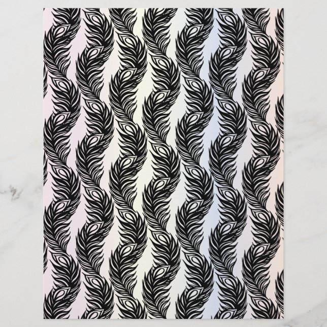 Papier Motif de plumes Peacock abstrait noir et blanc (Devant)