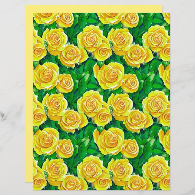 Papier Motif de Rose d'aquarelle jaune (Devant / Derrière)