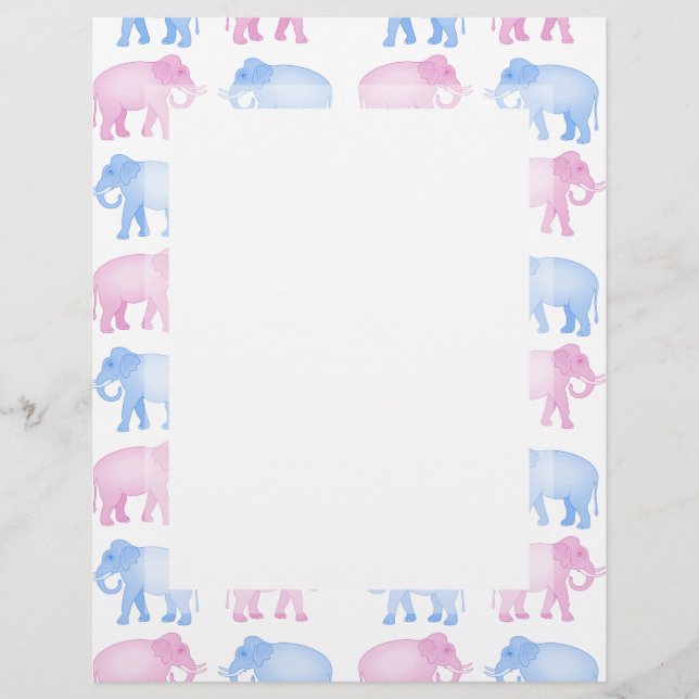 Papier Motif d'éléphant indien rose et bleu (Devant)