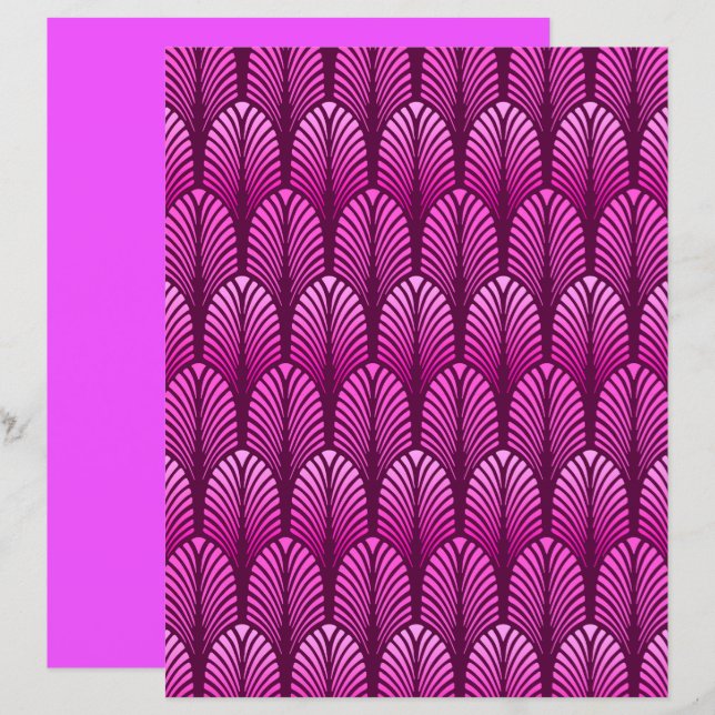 Papier Motif en plumes Art Déco, Amethyst violet (Devant / Derrière)