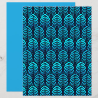 Papier Motif en plumes Art déco, bleu cérulean