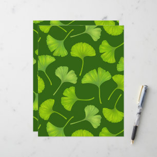 Papier Motif Ginkgo sur vert foncé
