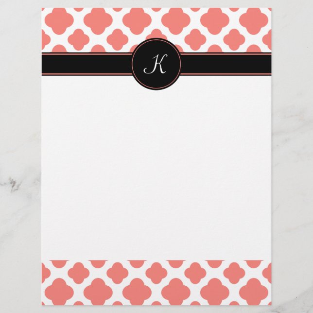 Papier Motif monogramme Coral rose Quatrefoil (Devant)
