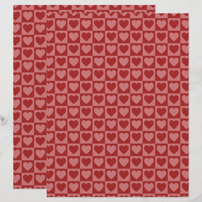 Papier Motif rétro rouge et rose du coeur (Devant / Derrière)