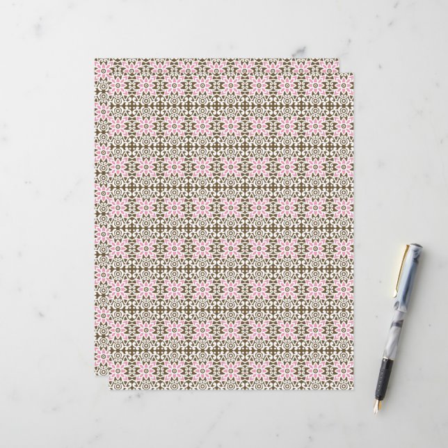 Papier motif rose et marron sur un arrière - plan blanc (Devant/Arrière en situation)