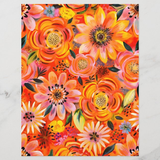 Papier motif scrapbook de fleurs orange (Devant)