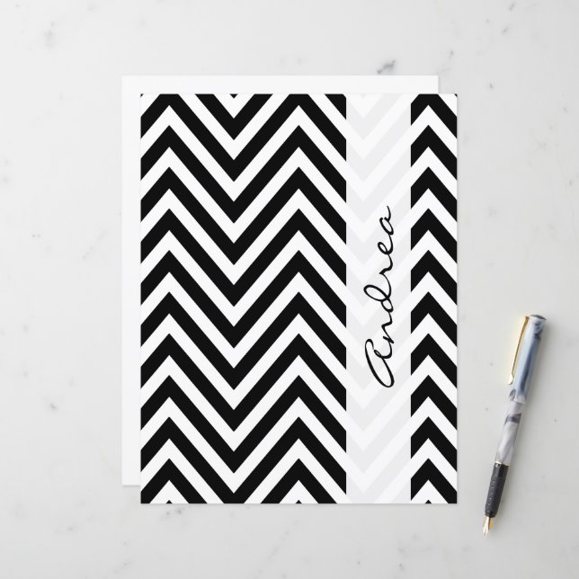 Papier Motif Zigzag noir et blanc, Votre nom (Devant/Arrière en situation)