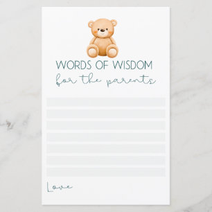 Papier Mots de sagesse Teddy Bear Baby Boy Shoy Jeux