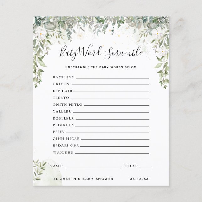 Papier Mots mêlés de bébé | Jeu de Baby Shower (Devant)