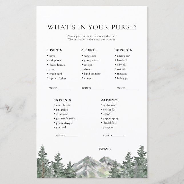 Papier Mountain What's In Your Purse Jame Cards (Devant)