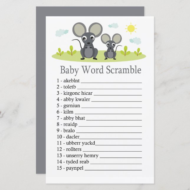 Papier Mouse Baby jeu de brouillage de mot (Devant / Derrière)