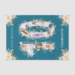 Papier Mousseline 10e anniversaire Photo Collage Turquoise Fleur Jau