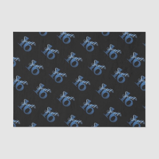 Papier Mousseline 16 ans | Aquarelle bleue et Faux Parties scintilla (Recto)