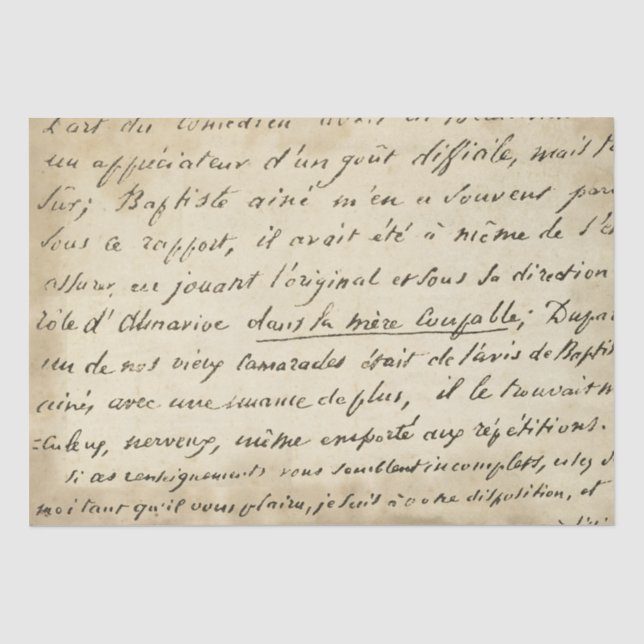 Papier Mousseline 1800 Lettre de script français sur papier vieilli  (Recto)