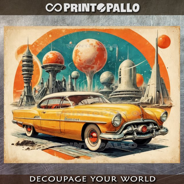 Papier Mousseline 1950 Retro Futurisme : voiture futuriste, station  (Créateur téléchargé)