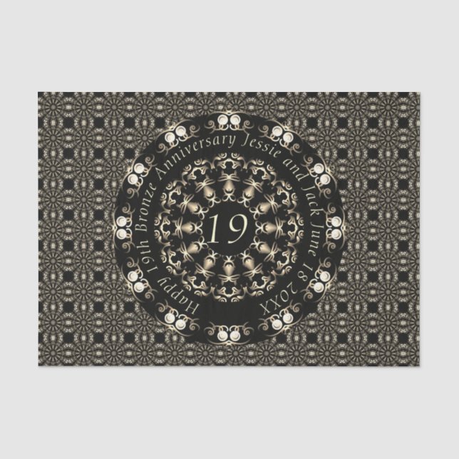 Papier Mousseline 19e anniversaire du Mariage Mandala Médaillon Text (Recto)
