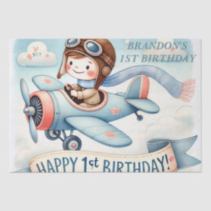 Papier Mousseline 1er Anniversaire Aéronef Boy Aquarelle vers le hau