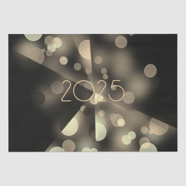 Papier Mousseline 2025 nouvelle année avec bulles d'or (Recto)