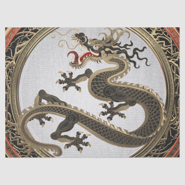 Papier Mousseline [300] Dragon oriental sacré noir et or (Recto)