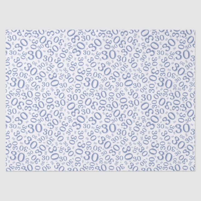 Papier Mousseline 30ème Motif bleu de nombre de collage (Recto)