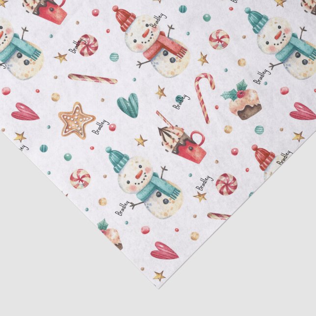 Papier Mousseline 3 Pcs Nom Du Tissu, Candy Snowman Motif De Noël (Détail)