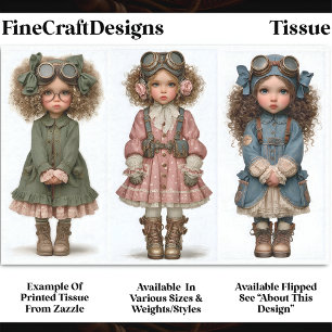 Papier Mousseline 3 Poupées Filles Steampunk, Découpage DT4R Vintage