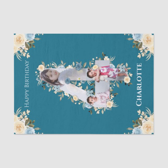 Papier Mousseline 4e anniversaire Photo Collage Turquoise bleu jaune (Recto)