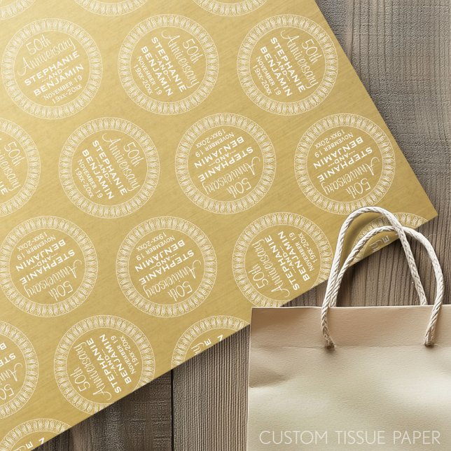 Papier Mousseline 50e anniversaire du Mariage Or personnalisé (Custom Tissue Paper)