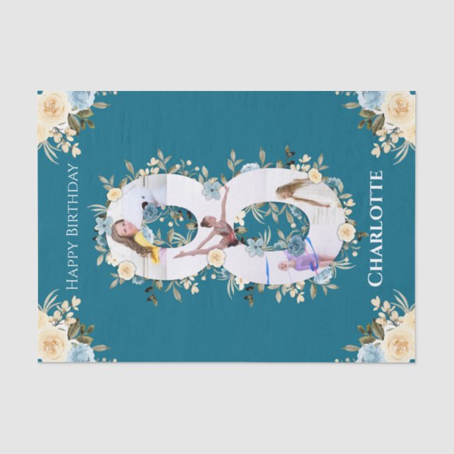 Papier Mousseline 8e anniversaire Photo Collage Turquoise bleu jaune (Recto)