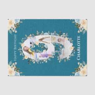 Papier Mousseline 9e anniversaire Photo Collage Turquoise bleu jaune