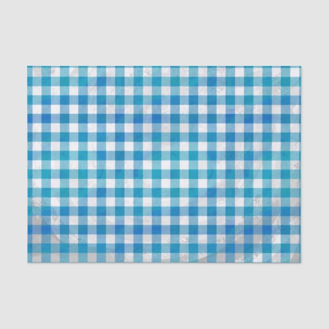 Papier Mousseline à damiers Buffalo Plaid bleu et blanc (Recto)