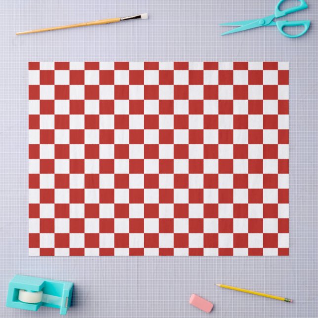 Papier Mousseline à damiers carré rouge blanc rétro (Artisanat)
