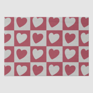 Papier Mousseline à damiers Coeurs d'amour gris rouge À damiers