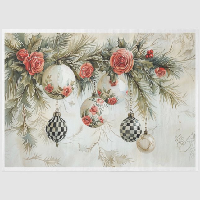 Papier Mousseline À damiers et Roses noirs (Recto)