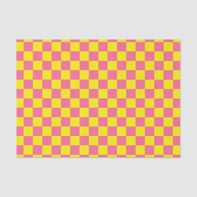 Papier Mousseline à damiers jaune et rose (Recto)