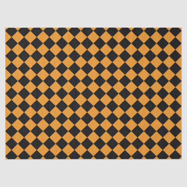 Papier Mousseline à damiers Motif Orange et Black Decoupage (Recto)