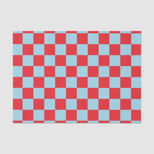 Papier Mousseline à damiers Pastel Bleu et Rouge