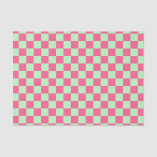 Papier Mousseline à damiers rose chaud et vert doux