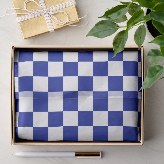 Papier Mousseline à damiers Royal Blue (Cadeau)