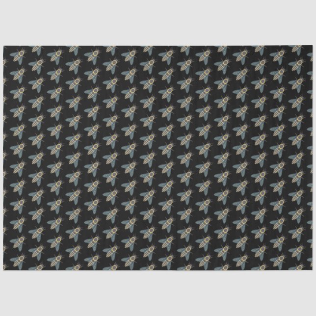 Papier Mousseline Abeille de miel (noir) - Papier de tissus (Recto)