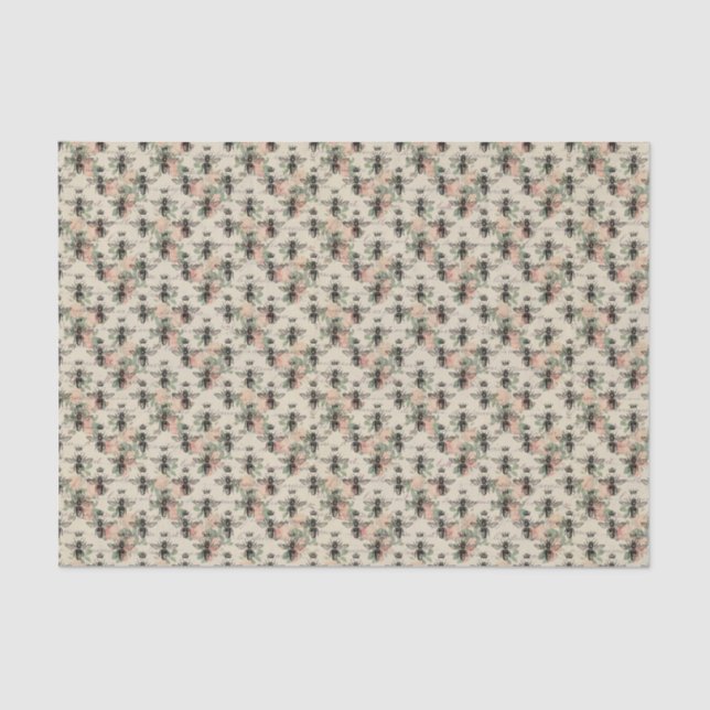 Papier Mousseline Abeille rose à fleurs (Recto)