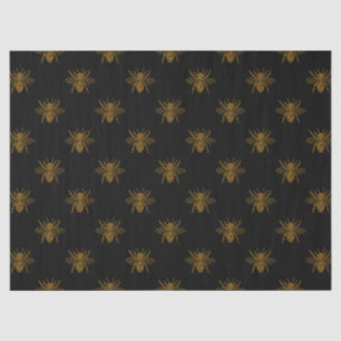 Papier Mousseline Abeilles à huile métal d'or en noir