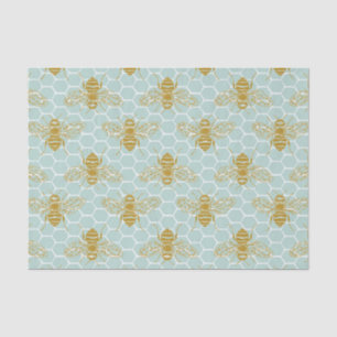 Papier Mousseline Abeilles de miel dorées sur peigne de miel
