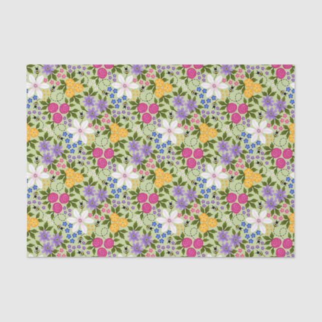 Papier Mousseline Abeilles et papillons Floral (Recto)