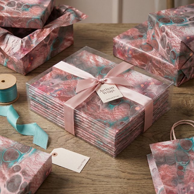 Papier Mousseline Abstract Red Teal Fluid Art Faux Foil Sparkling (Créateur téléchargé)