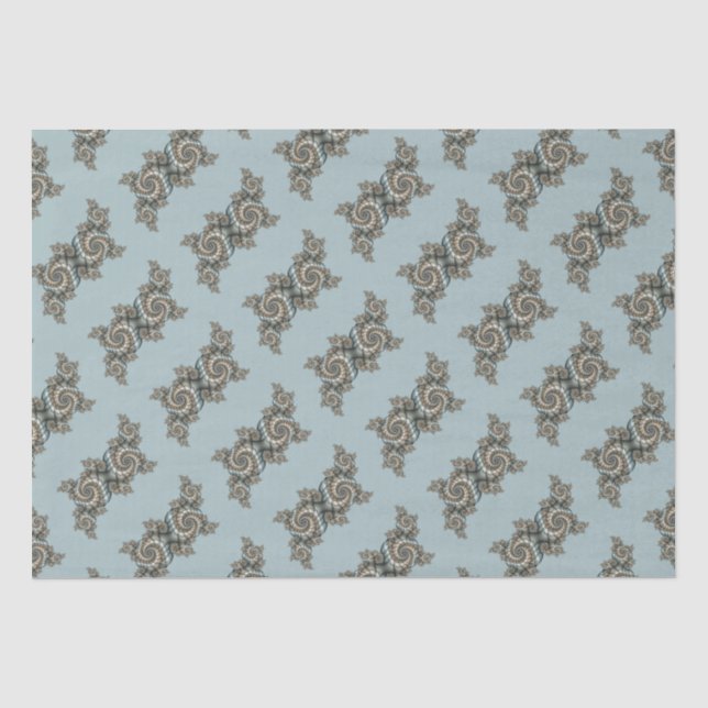 Papier Mousseline Abstrait Beige clair Bleu Fractal Art Spirales (Recto)