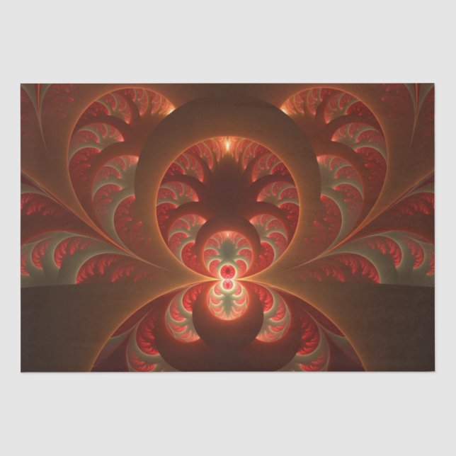 Papier Mousseline Abstrait lumineux rouge orange moderne Fractal (Recto)